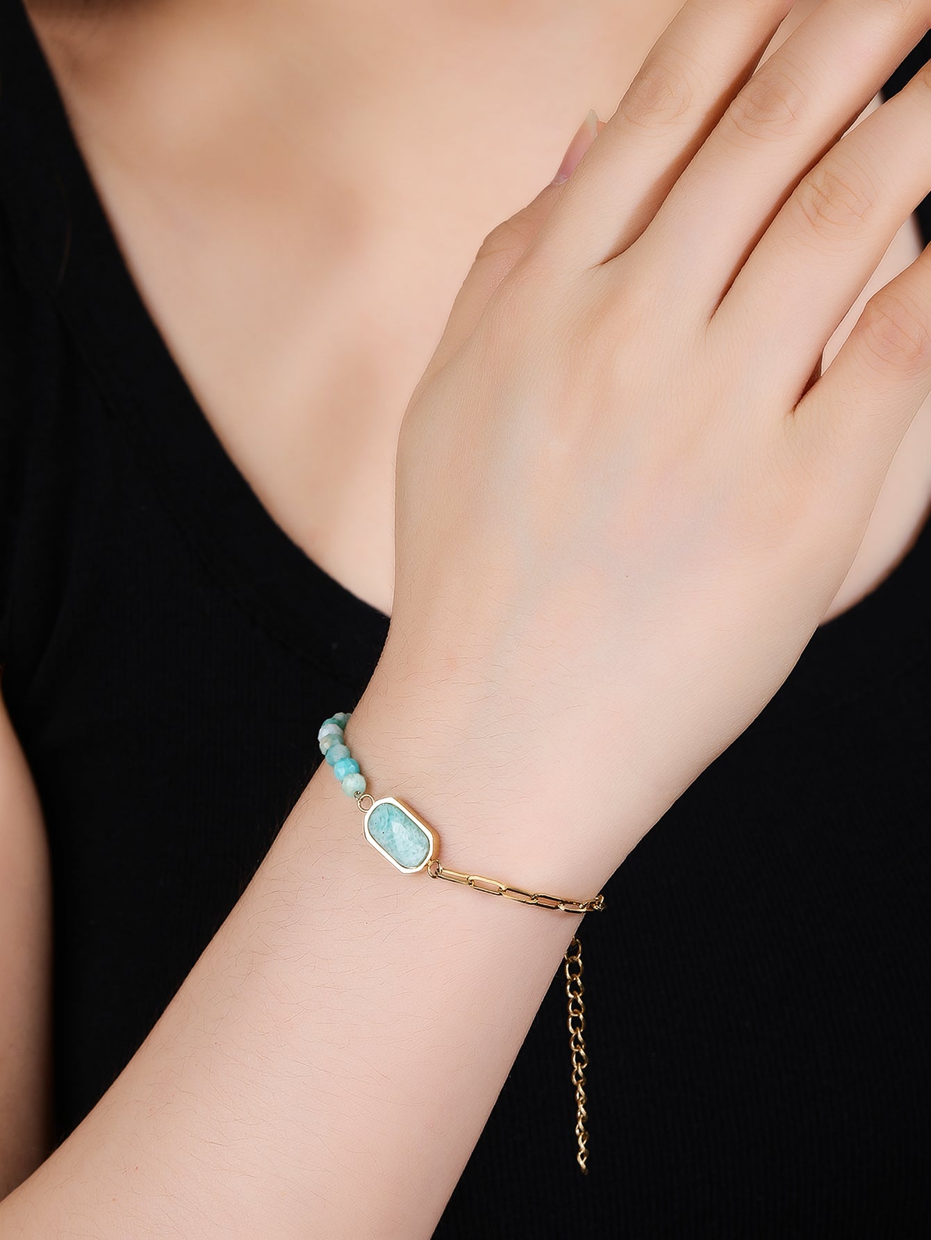 Amazonite Stainless Steel Fashion 18K Gold Plated Patchwork Women's Bracelet - YUZENG-jewelrystore.com