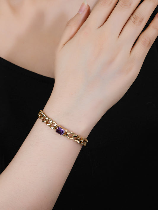 Natural Gemstone Cuban Bracelet, Stainless Steel 18k Gold Plated Ladies Jewelry - YUZENG-jewelrystore.com