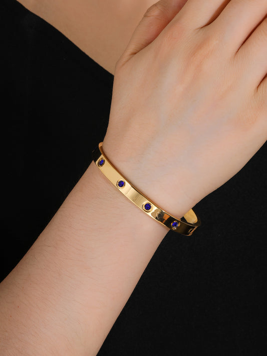 Simple Premium Blue Rhinestone Stainless steel 18k Gold Women's Bracelet Pair - YUZENG-jewelrystore.com