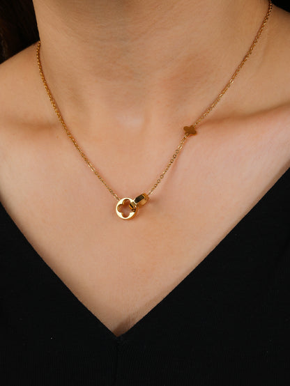 Four-Leaf Clover Hollow Out Necklace - Stainless Steel Rose Gold Plated - YUZENG-jewelrystore.com