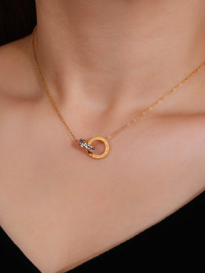 Stainless Steel 18K Gold Plated Interlocking Roman Letters Couple Necklace - Fashionable, Versatile, and Cute Summer Style - Perfect for Everyday Looks! - YUZENG-jewelrystore.com