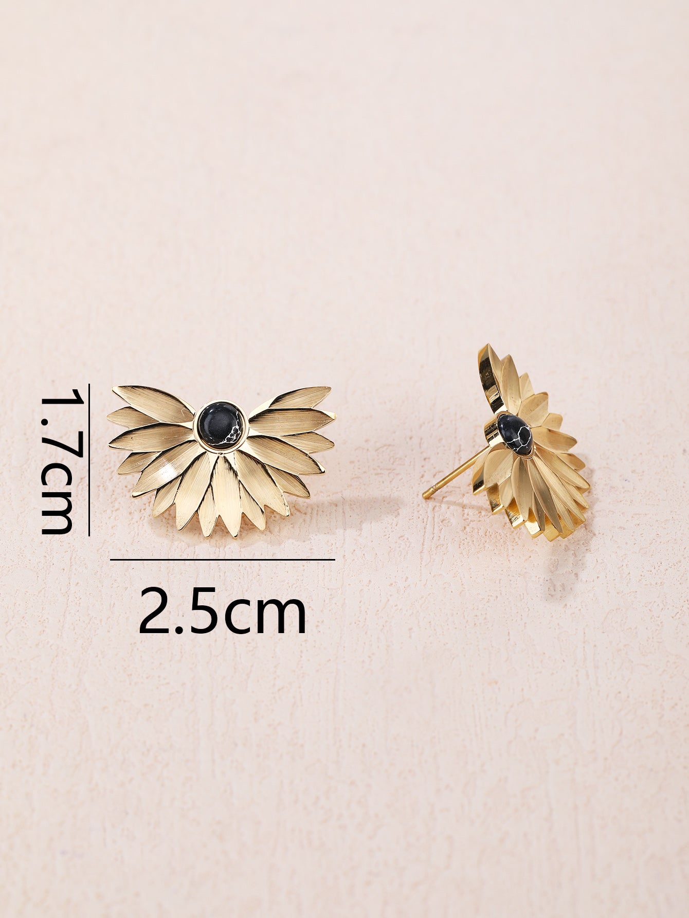 Fashion stainless steel 18k sunflower obsidian earrings - YUZENG-jewelrystore.com
