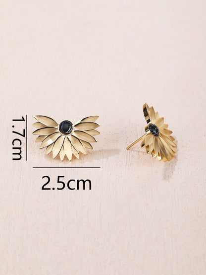 Fashion stainless steel 18k sunflower obsidian earrings - YUZENG-jewelrystore.com