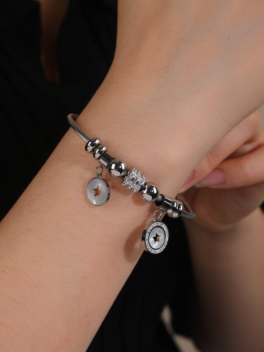 Women's Stainless Steel Chain Bracelet, 1PCS Stainless Steel Wire Bracelet with Heart Charm and Star Charm Tree of Life Charm Bracelet, Fashion Gift - YUZENG-jewelrystore.com