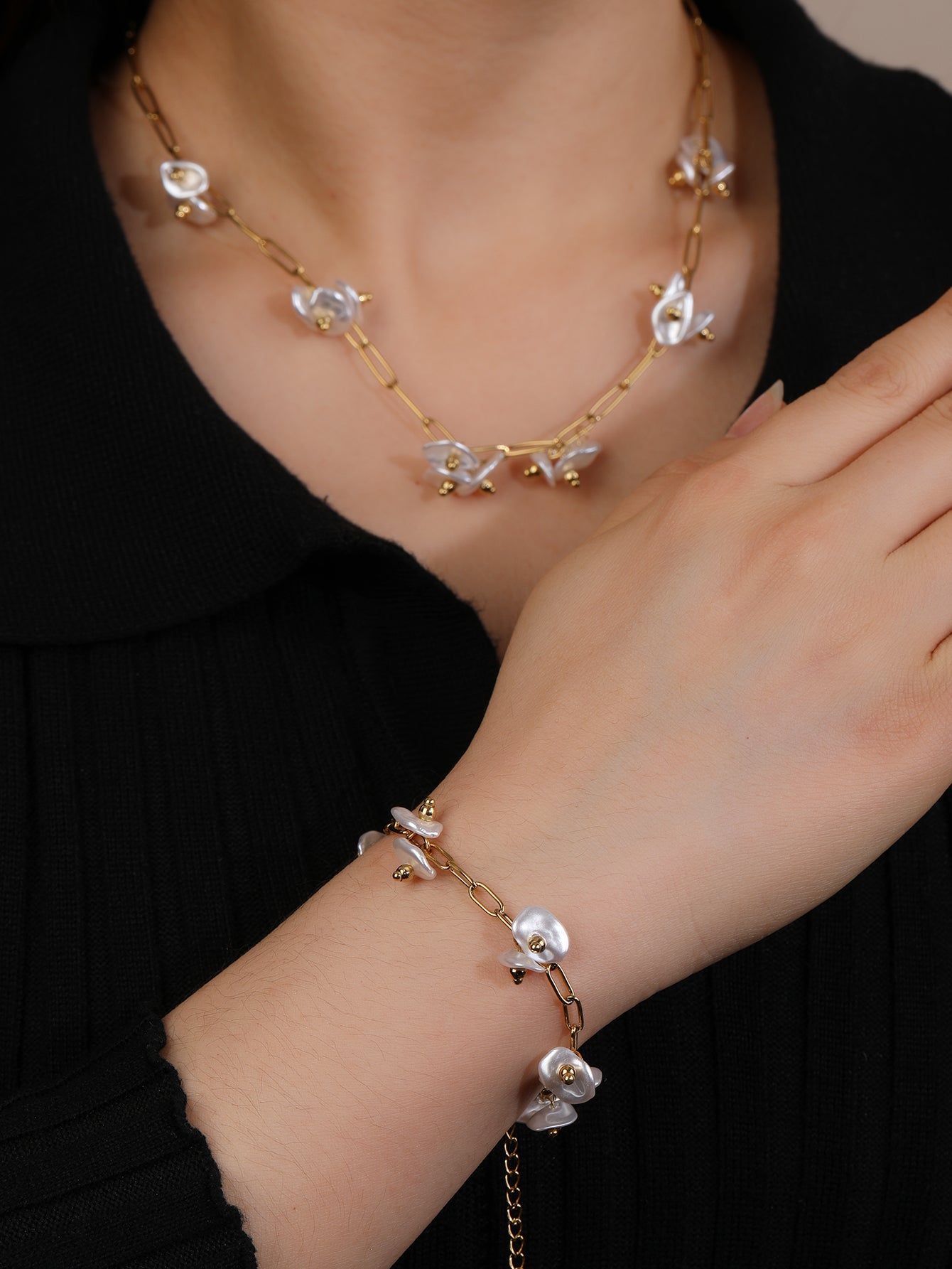 Stainless Steel 18K Gold Plated Faux Irregular Pearl Jewelry Set - Personalized, Fashionable, and Cute Summer Style - Perfect for Everyday Looks! - YUZENG-jewelrystore.com