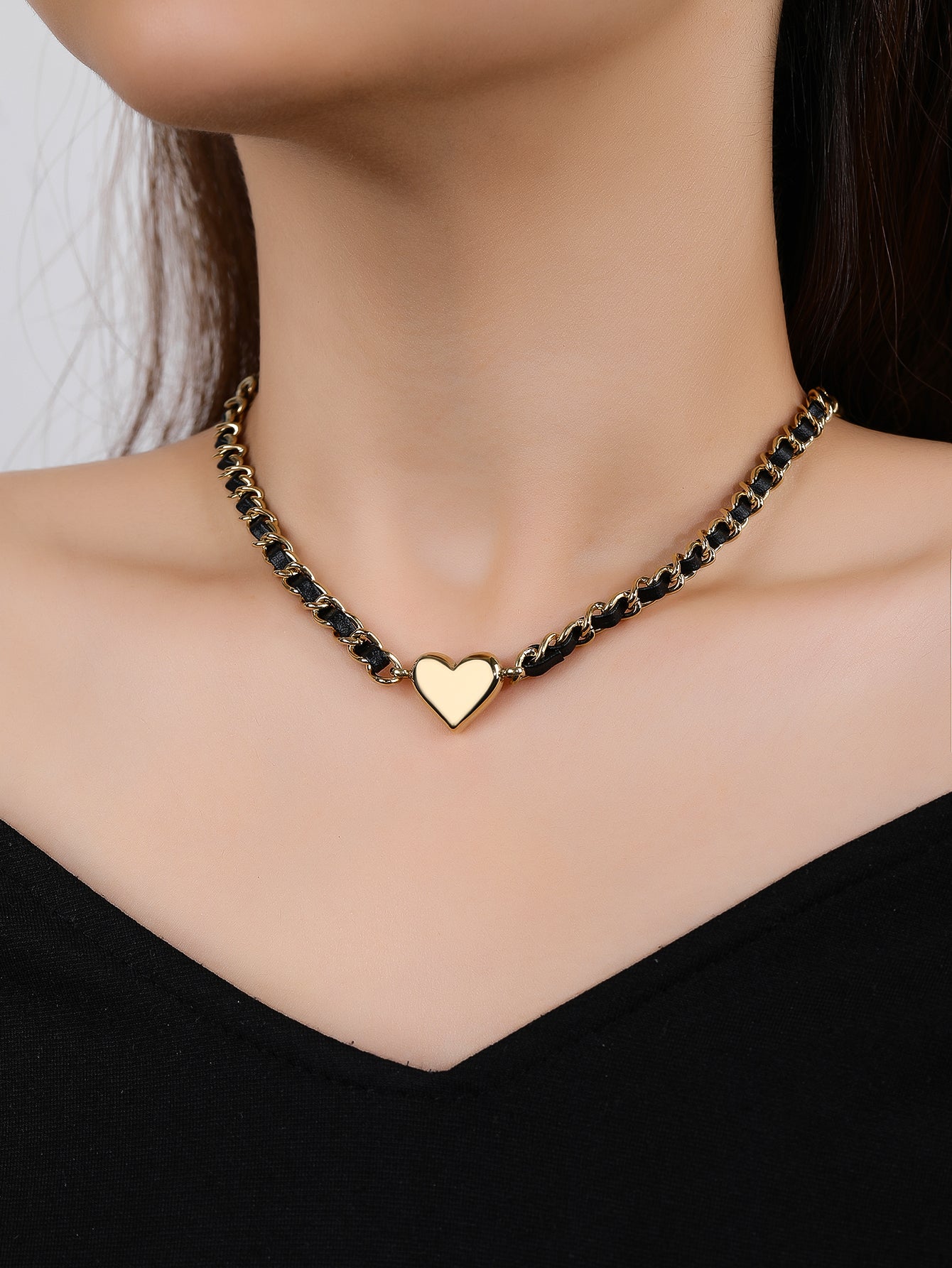 Stainless Steel Punk Heart Pendant Necklace Choker - YUZENG-jewelrystore.com