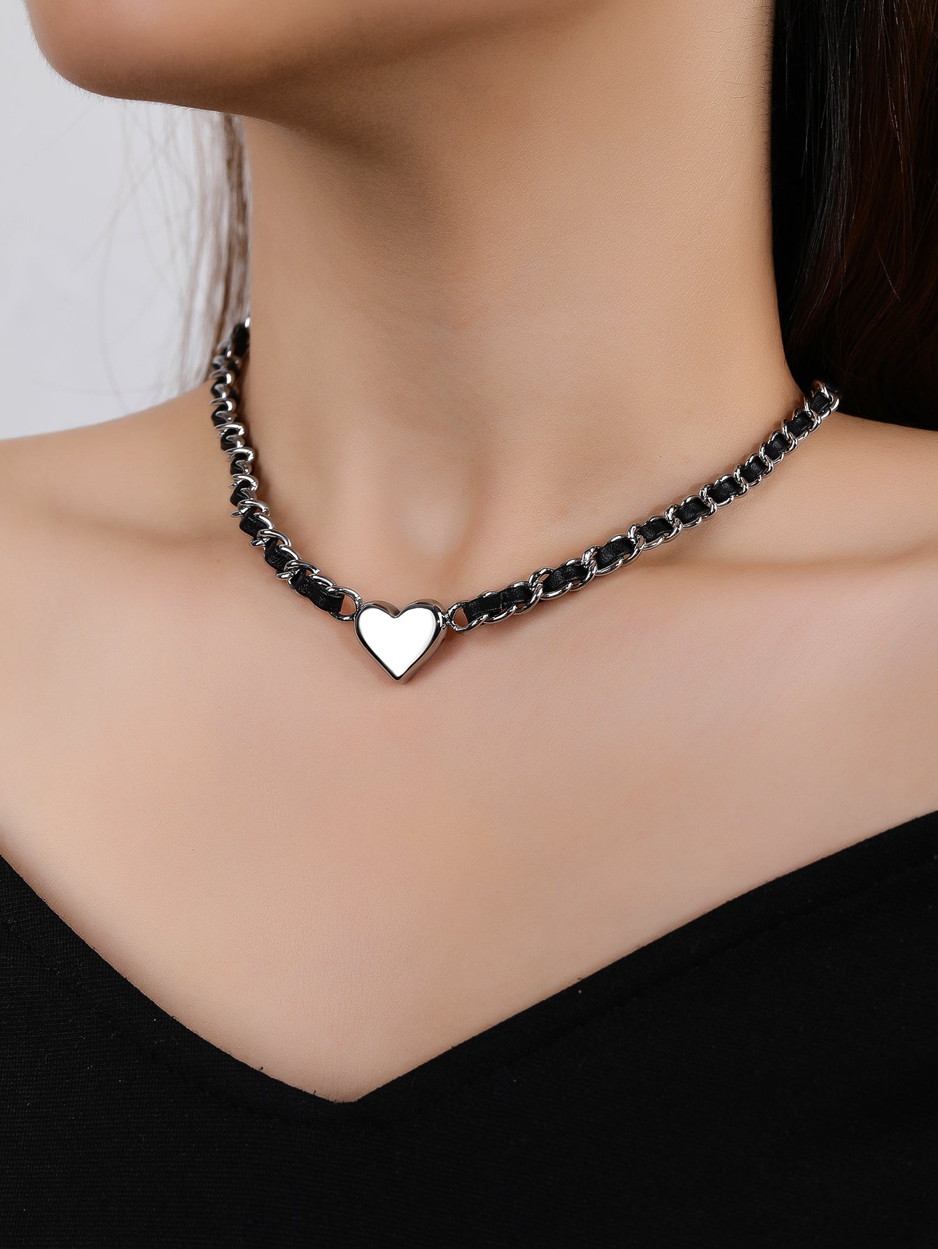 Stainless Steel Punk Heart Pendant Necklace Choker - YUZENG-jewelrystore.com