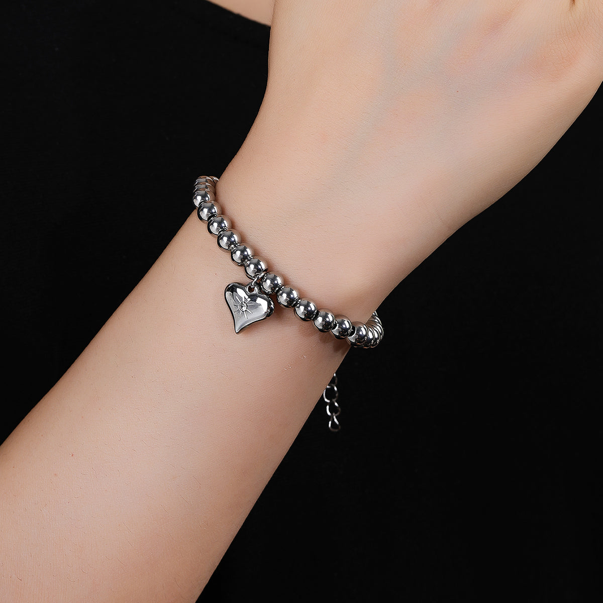 316L Stainless Steel Beaded Heart Pendant Ladies Bracelet - YUZENG-jewelrystore.com