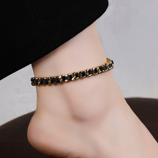 316L Stainless Steel 18k Gold Leather Wrap Fashion Anklet - YUZENG-jewelrystore.com
