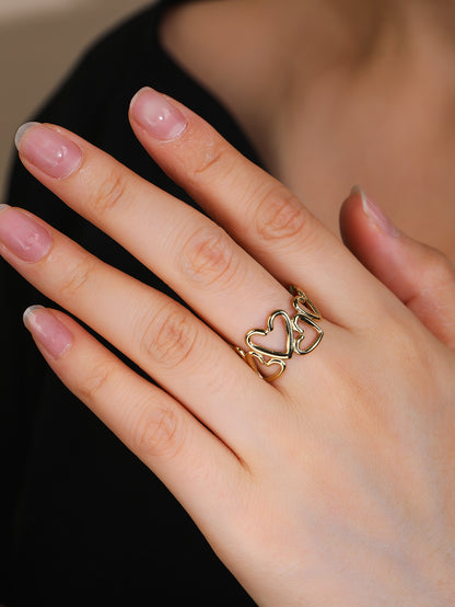 Stainless Steel 18K Gold Plated Open Heart Ring - Personalized, Fashionable, and Versatile Summer Style - Perfect for Everyday Looks! - YUZENG-jewelrystore.com