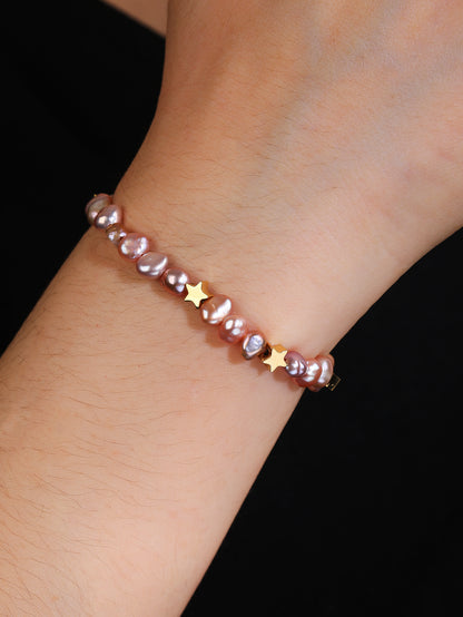 Adjustable Elastic Pink Freshwater Pearl Star Element Bracelet - Personalized, Fashionable, and Versatile Summer Style - Perfect for Everyday Looks! - YUZENG-jewelrystore.com