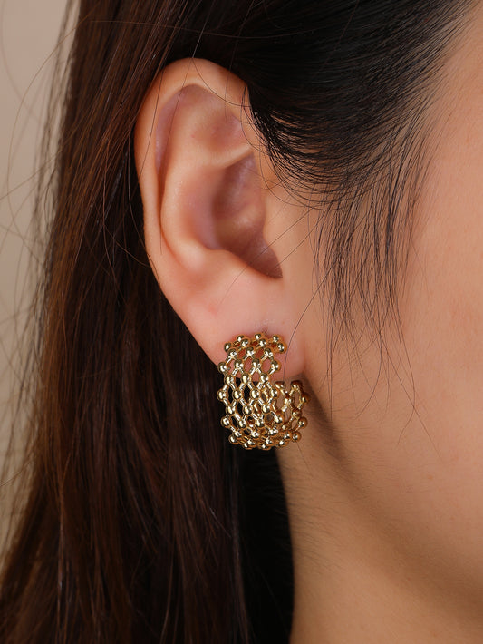 Stainless Steel Retro Irregular Grid Women's Earrings - YUZENG-jewelrystore.com