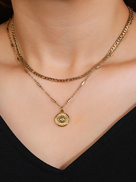 Stainless Steel Fashion Double Layer Glasses Pendant Necklace - YUZENG-jewelrystore.com