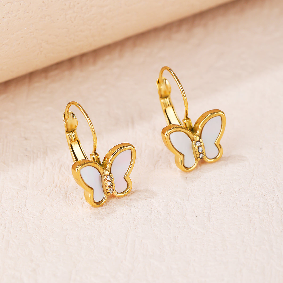 Stainless Steel 18K Gold Plated Butterfly Shaped Shell Inlay Earrings - Personalized, Fashionable, and Cute Summer Style - Perfect for Everyday Looks! - YUZENG-jewelrystore.com