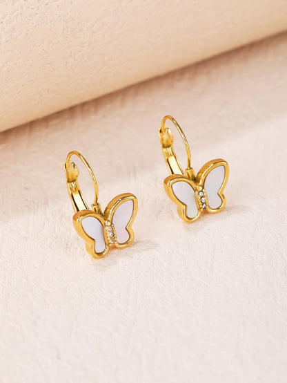 Stainless Steel Butterfly Ear Clips - Mother-of-pearl Rhinestones - YUZENG-jewelrystore.com