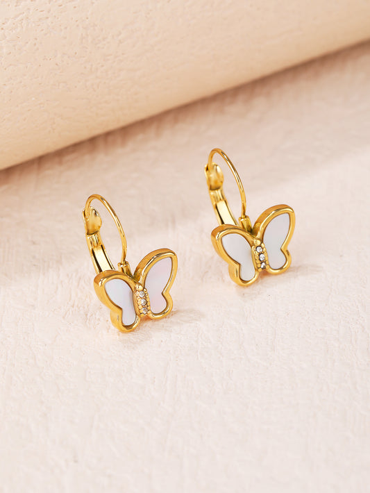 Stainless Steel Butterfly Ear Clips - Mother-of-pearl Rhinestones - YUZENG-jewelrystore.com