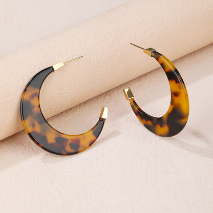 Stainless Steel 18K Gold Plated Leopard Print Crescent Moon Acrylic Earrings - Personalized, Fashionable, and Versatile Summer Style - Perfect for Everyday Looks! - YUZENG-jewelrystore.com