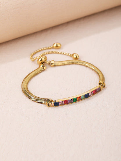 Stainless Steel 18K Gold Plated Colorful Glass Bracelet - Personalized, Fashionable, and Versatile Summer Style - Perfect for Everyday Looks! - YUZENG-jewelrystore.com