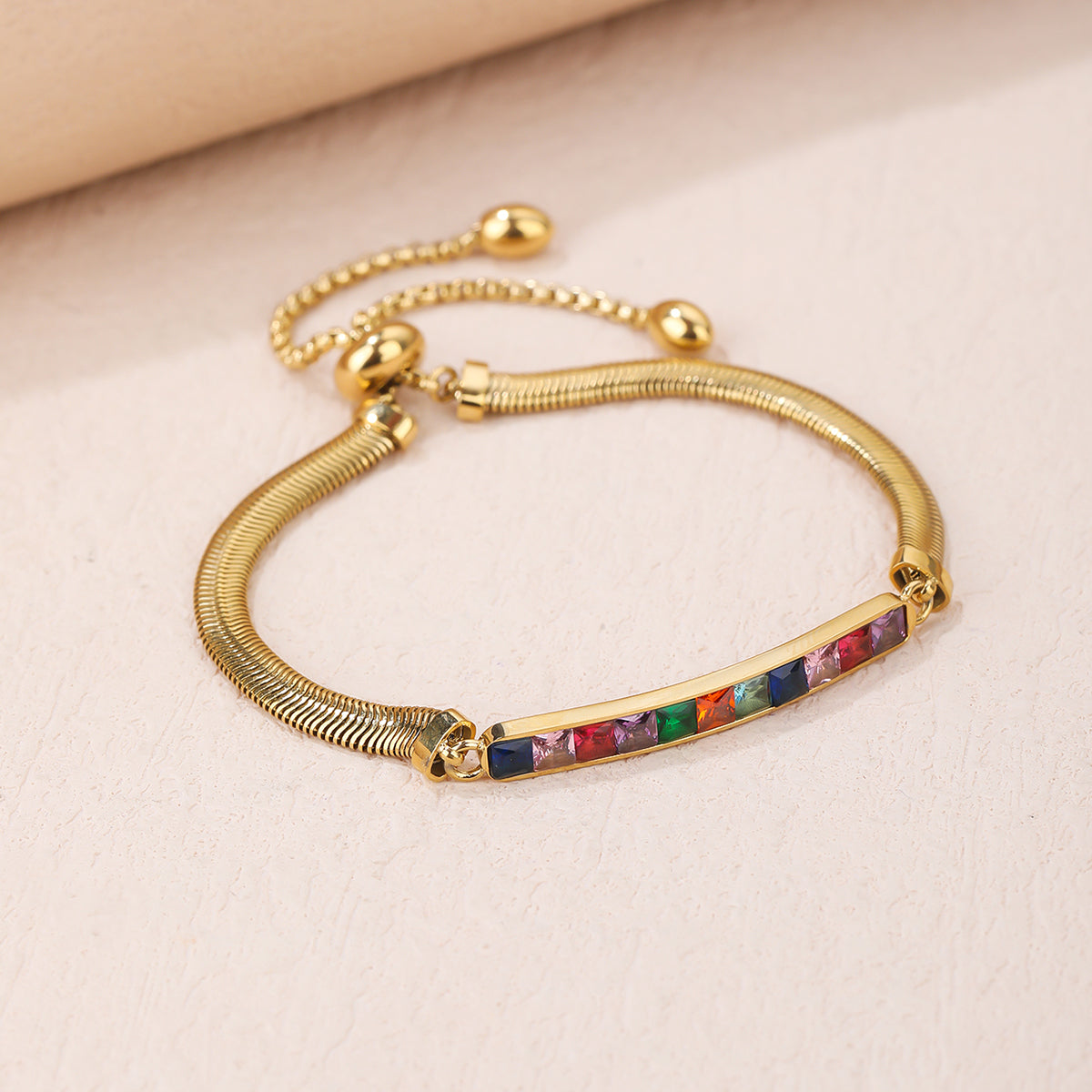 Stainless Steel 18K Gold Plated Colorful Glass Bracelet - Personalized, Fashionable, and Versatile Summer Style - Perfect for Everyday Looks! - YUZENG-jewelrystore.com
