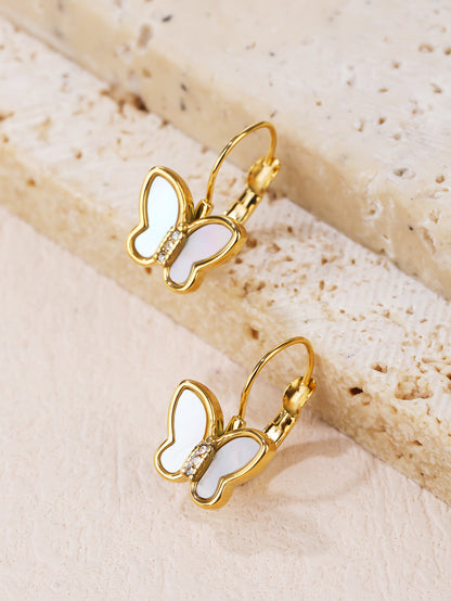 Stainless Steel 18K Gold Plated Butterfly Shaped Shell Inlay Earrings - Personalized, Fashionable, and Cute Summer Style - Perfect for Everyday Looks! - YUZENG-jewelrystore.com