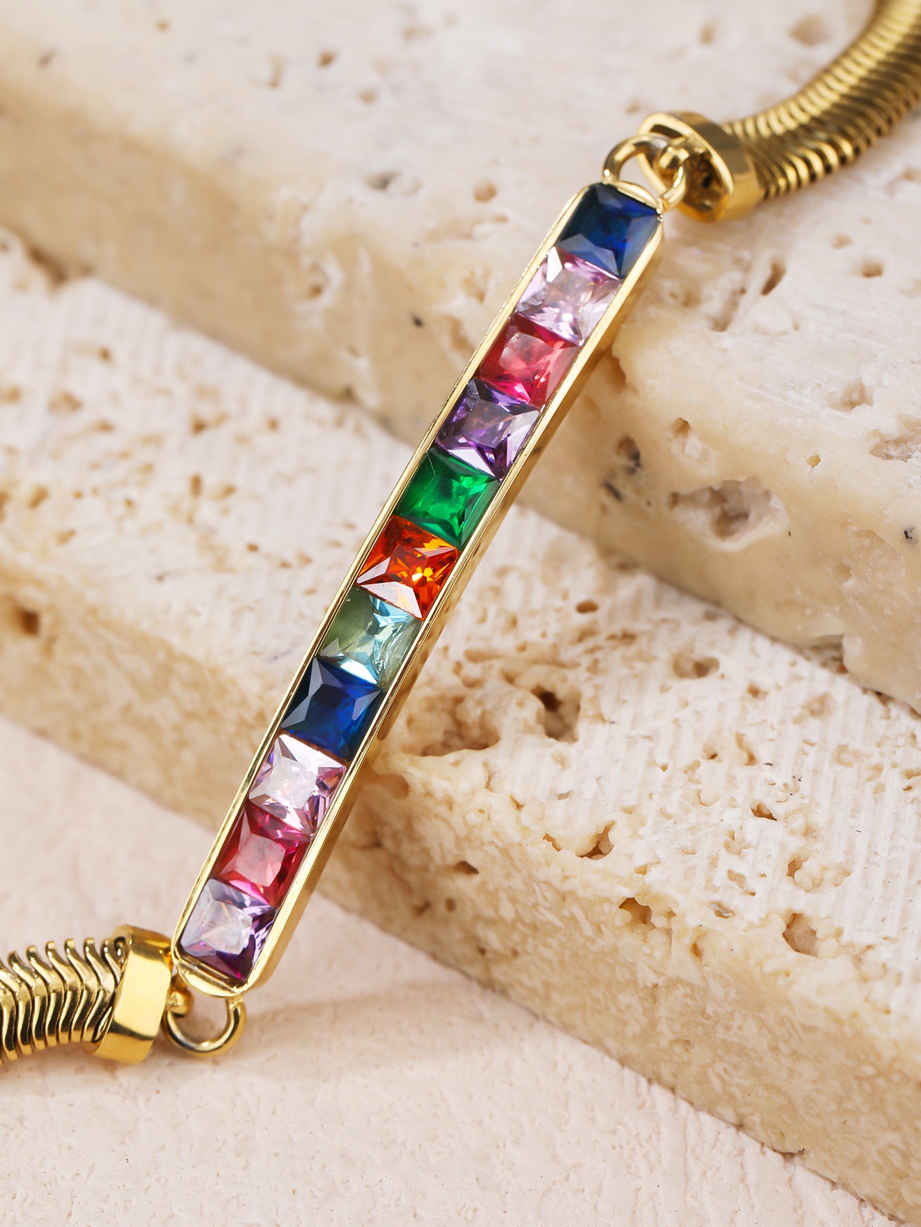 Stainless Steel 18K Gold Plated Colorful Glass Bracelet - Personalized, Fashionable, and Versatile Summer Style - Perfect for Everyday Looks! - YUZENG-jewelrystore.com