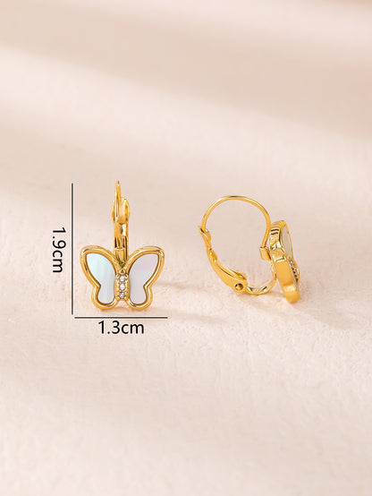 Stainless Steel 18K Gold Plated Butterfly Shaped Shell Inlay Earrings - Personalized, Fashionable, and Cute Summer Style - Perfect for Everyday Looks! - YUZENG-jewelrystore.com