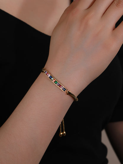 Stainless Steel 18K Gold Plated Colorful Glass Bracelet - Personalized, Fashionable, and Versatile Summer Style - Perfect for Everyday Looks! - YUZENG-jewelrystore.com