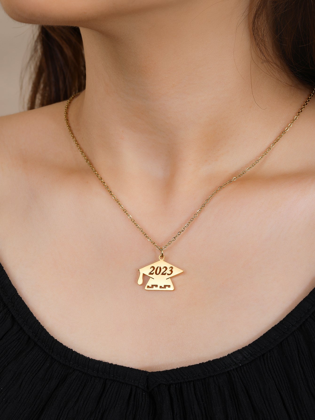 Fashion stainless steel slogan graduation season doctoral hat pendant necklace - YUZENG-jewelrystore.com