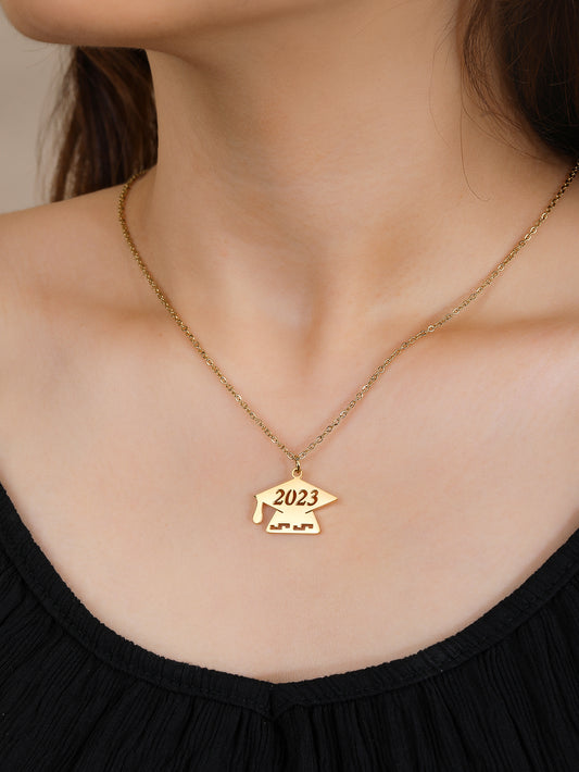 Fashion stainless steel slogan graduation season doctoral hat Gap Year pendant necklace - YUZENG-jewelrystore.com