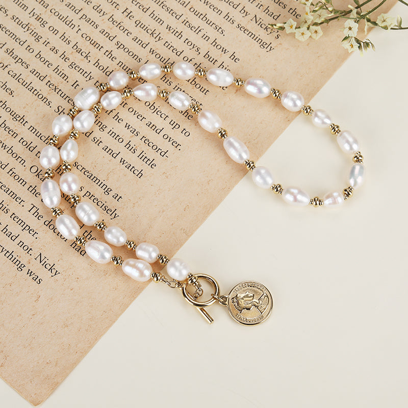 Fashion stainless steel 18k natural pearl ot clasp portrait women pendant necklace - YUZENG-jewelrystore.com