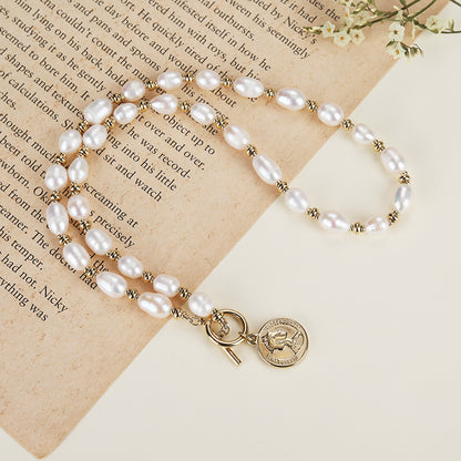 Fashion stainless steel 18k natural pearl ot clasp portrait women pendant necklace - YUZENG-jewelrystore.com