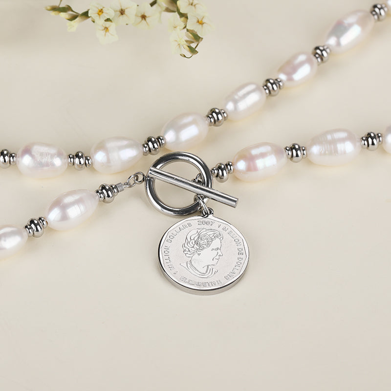 Fashion stainless steel 18k natural pearl ot clasp portrait women pendant necklace - YUZENG-jewelrystore.com