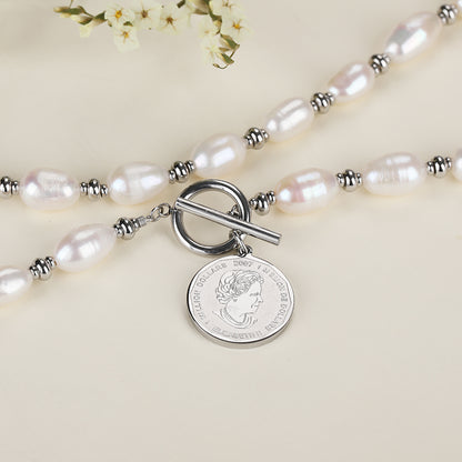 Fashion stainless steel 18k natural pearl ot clasp portrait women pendant necklace - YUZENG-jewelrystore.com