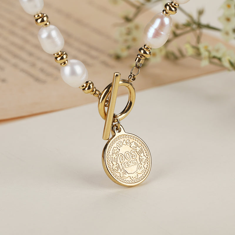 Fashion stainless steel 18k natural pearl ot clasp portrait women pendant necklace - YUZENG-jewelrystore.com