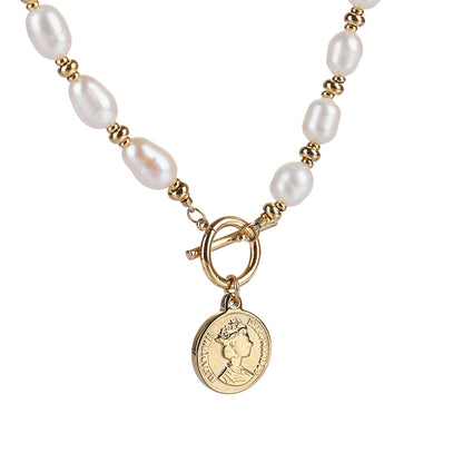 Fashion stainless steel 18k natural pearl ot clasp portrait women pendant necklace - YUZENG-jewelrystore.com