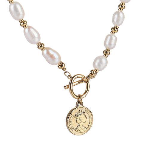 Fashion stainless steel 18k natural pearl ot clasp portrait women pendant necklace - YUZENG-jewelrystore.com