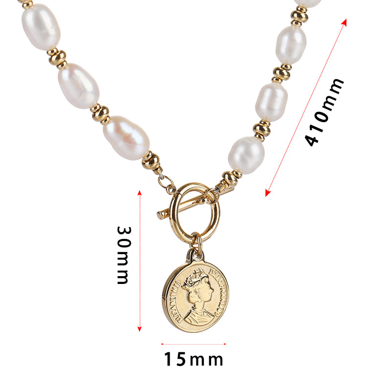 Fashion stainless steel 18k natural pearl ot clasp portrait women pendant necklace - YUZENG-jewelrystore.com