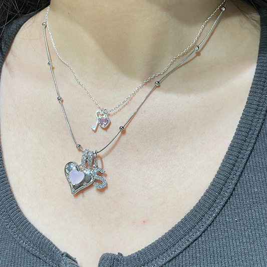 custom letters heart Necklace"At the tip of your heart" original ultra-exquisite white customized letter name retro titanium steel necklace girlfriend gift · silver letter N pink love - YUZENG-jewelrystore.com