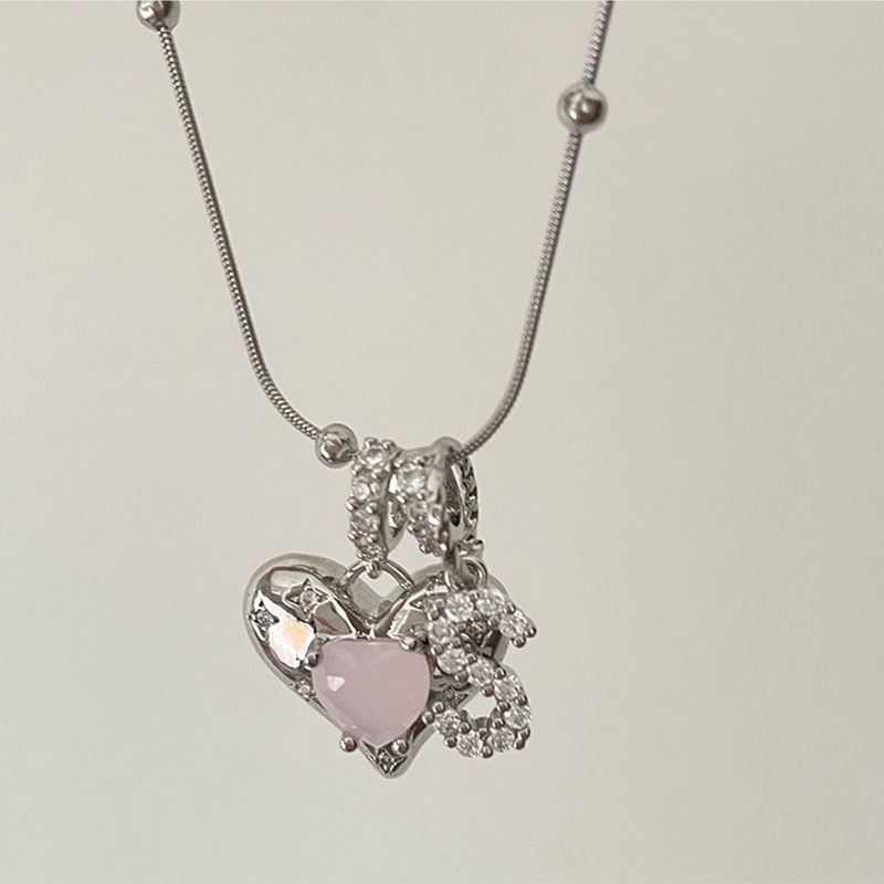 custom letters heart Necklace"At the tip of your heart" original ultra-exquisite white customized letter name retro titanium steel necklace girlfriend gift · silver letter N pink love - YUZENG-jewelrystore.com