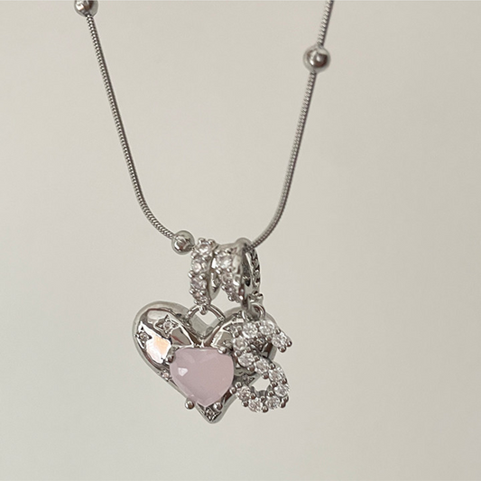 custom letters heart Necklace"At the tip of your heart" original ultra-exquisite white customized letter name retro titanium steel necklace girlfriend gift · silver letter N pink love - YUZENG-jewelrystore.com