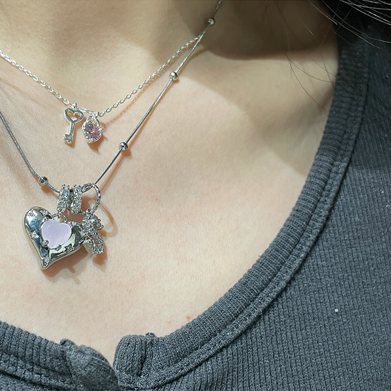 custom letters heart Necklace"At the tip of your heart" original ultra-exquisite white customized letter name retro titanium steel necklace girlfriend gift · silver letter N pink love - YUZENG-jewelrystore.com