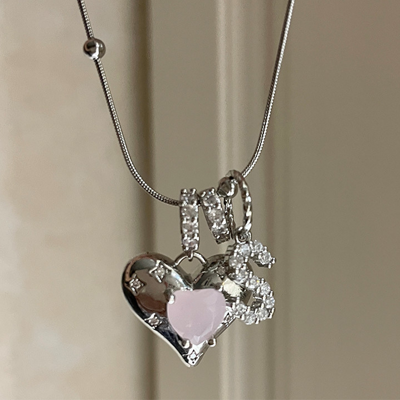 custom letters heart Necklace"At the tip of your heart" original ultra-exquisite white customized letter name retro titanium steel necklace girlfriend gift · silver letter N pink love - YUZENG-jewelrystore.com