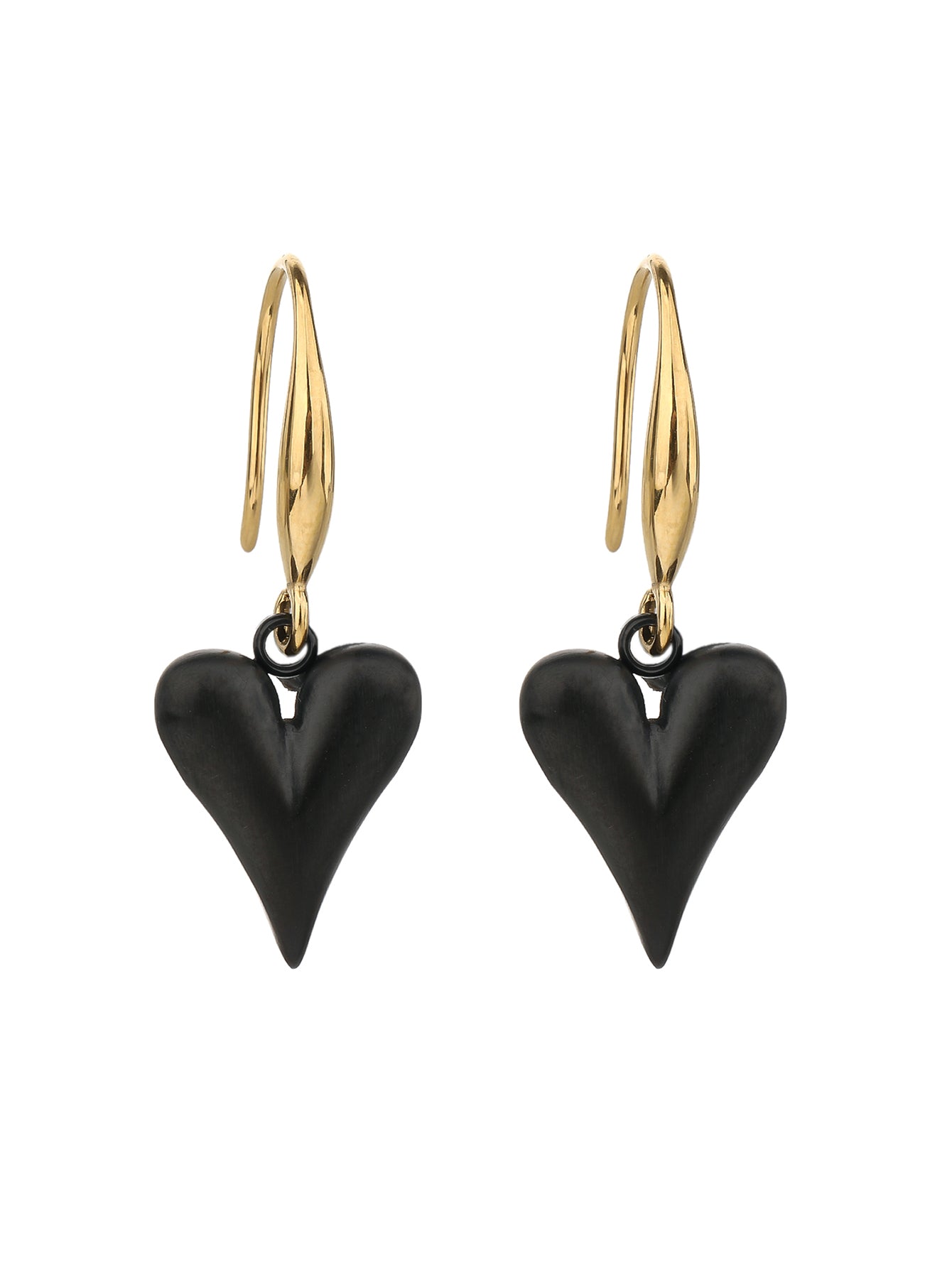 316L Stainless Steel 18K Gold Baked Porcelain Black Heart Dangle Earrings - YUZENG-jewelrystore.com