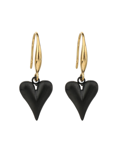 316L Stainless Steel 18K Gold Baked Porcelain Black Heart Dangle Earrings - YUZENG-jewelrystore.com