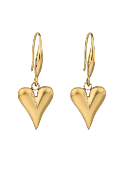 316L Stainless Steel 18K Gold Baked Porcelain Black Heart Dangle Earrings - YUZENG-jewelrystore.com