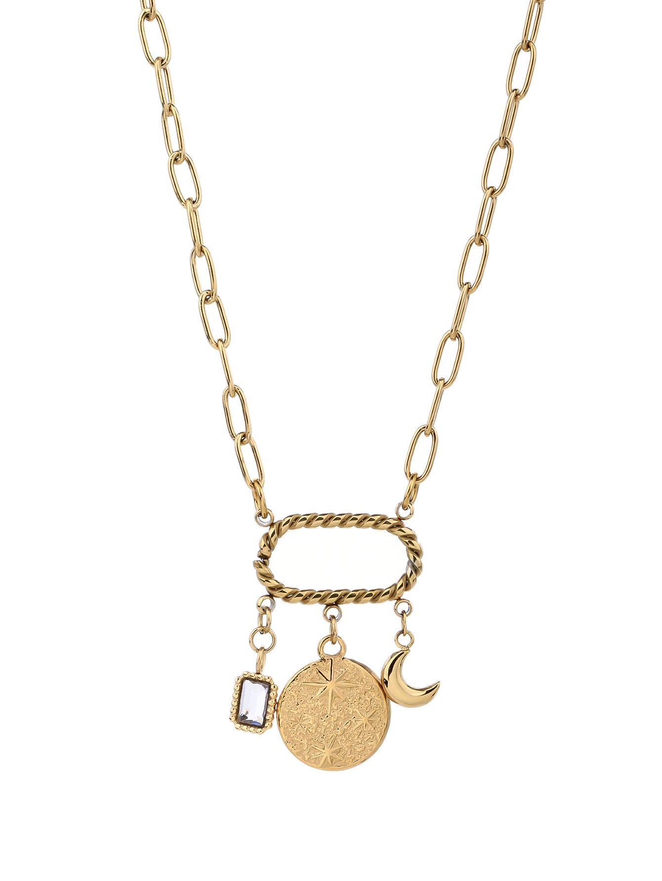 316L stainless steel 18K gold vintage bohemian hair a star moon rhinestone pendant necklace - YUZENG-jewelrystore.com