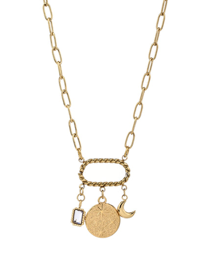 316L stainless steel 18K gold vintage bohemian hair a star moon rhinestone pendant necklace - YUZENG-jewelrystore.com
