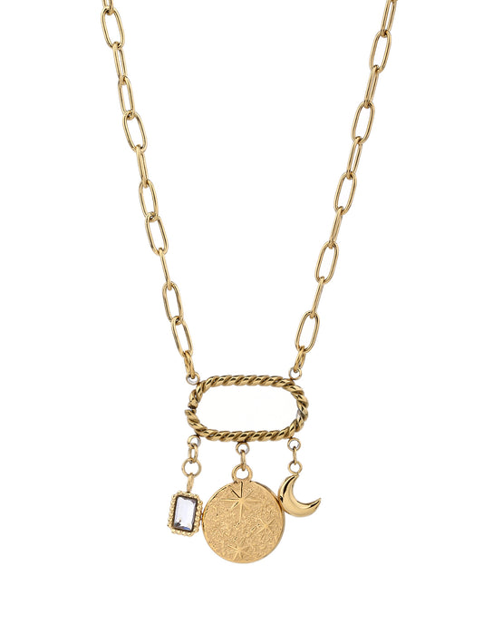 316L stainless steel 18K gold vintage bohemian hair a star moon rhinestone pendant necklace - YUZENG-jewelrystore.com