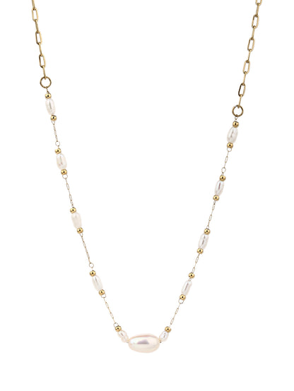 316L Stainless Steel 18K Natural Pearl Chain Necklace - YUZENG-jewelrystore.com
