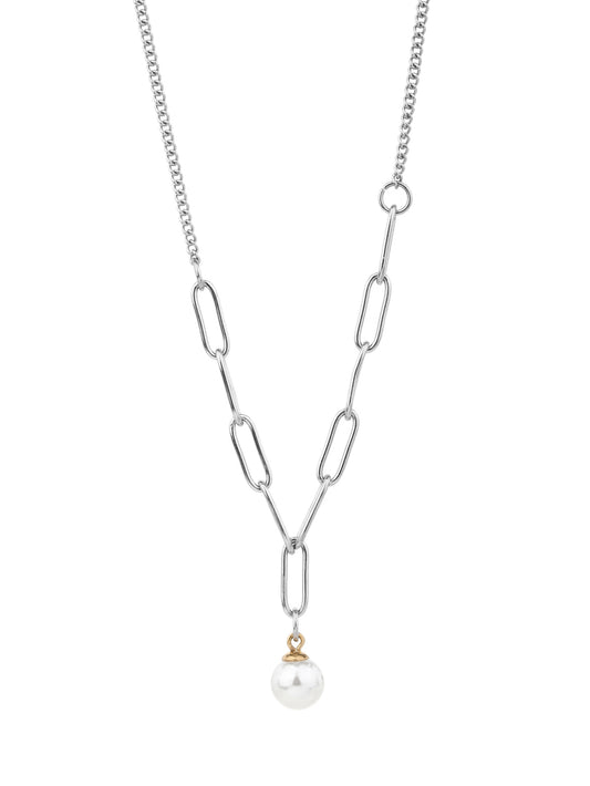 316L stainless steel simple and fashionable suitable for layering pearl sweater chain necklace - YUZENG-jewelrystore.com